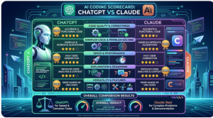 ChatGPT vs Claude for coding scorecard showing category winners and overall comparison results