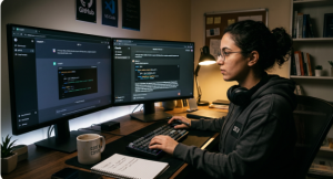 Developer choosing between ChatGPT vs Claude for coding with both interfaces open on screen